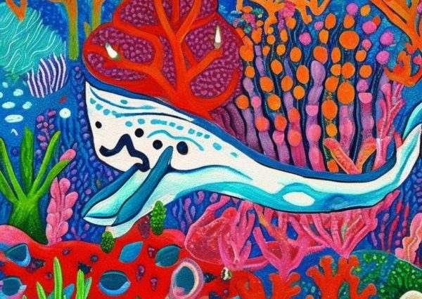 Default_A_whale_in_a_coral_reef_painted_in_frida_khlo_style_2